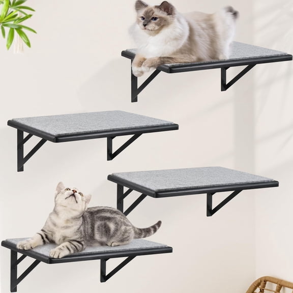 Cat Wall Shelves Set Of 4 Purrfect Furniture - 4 Piece Wooden With Pad Sleeping & Playing Area Window Perch For Large Cats Black