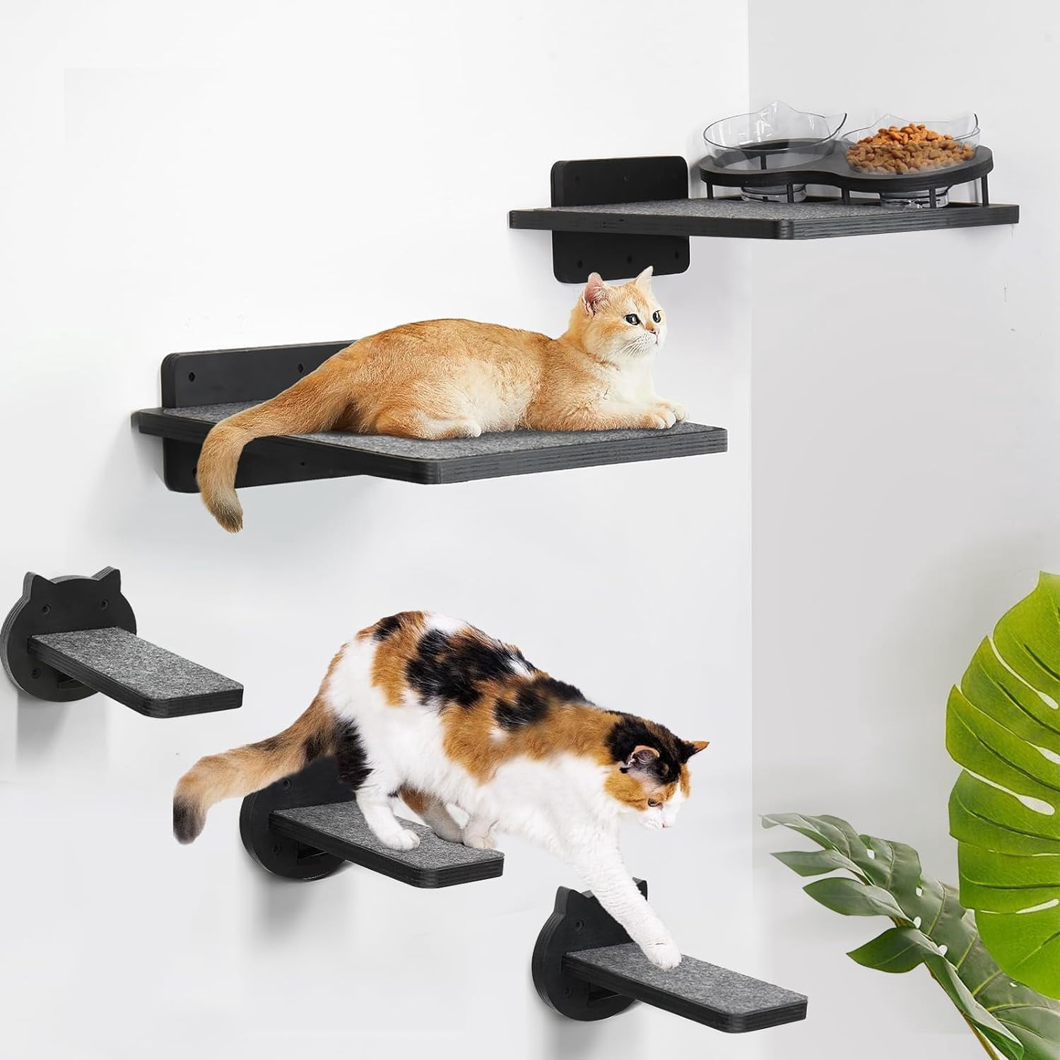 Picture of Cat Wall Shelves, Wood Cat Shelves for Wall with Cat Feeding Station ...