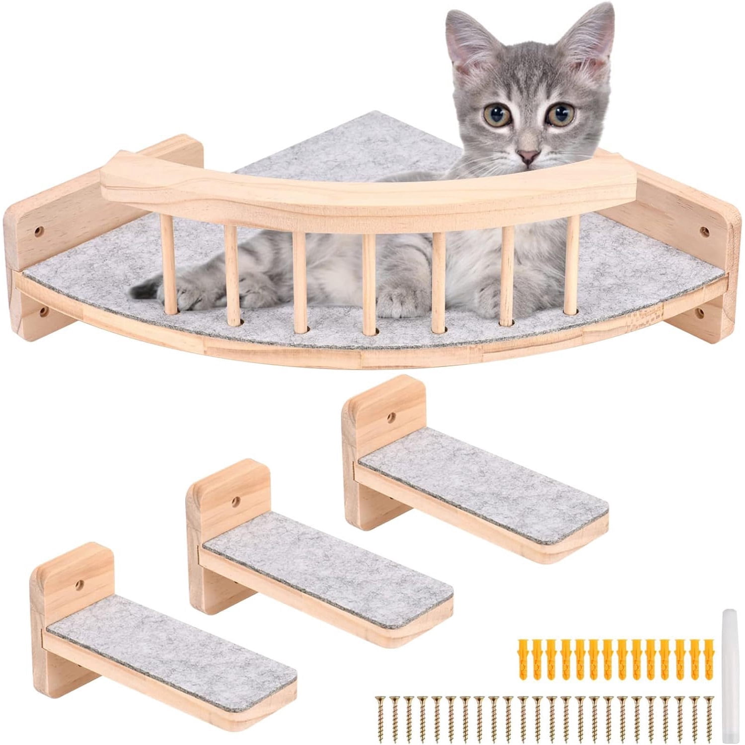 Cat Wall Shelves with 3 Non-Slips Steps, Space-Saving Mounted Cats Walls Furniture & Shelf for Climbing (Natural)