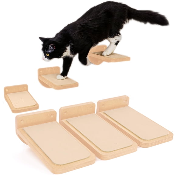 Cat Wall Stairs Wood - Set Of 3 Steps For Cats To Climb With Fixtures 8.7"x4.7" Floating Climbing Or Playing Kittens And Adult