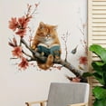 thumbnail image 1 of Cat Wall Stickers - Cute reading cat & red flower Branch with PVC Film, Peel and Stick Removable Temporary Wallpaper for Room, Semi-Matte, Easy to Apply (Irregular Cut for smooth Walls), 1 of 5