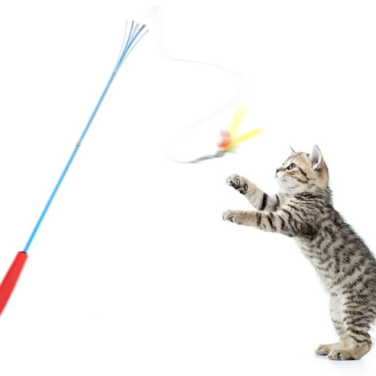 Cat Wand, Interactive Catcher Teaser Cat Toy 3-Section Teaser Cat Wand Fishing  Pole Toy Exerciser for Cat and Kitten,Red and Blue (Not Include Replacement  Head) 