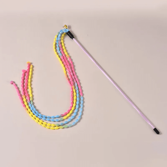 Cat Wand Teaser Toy - Plush Strip Interactive Stick with Bell for Kitten ExercisePink