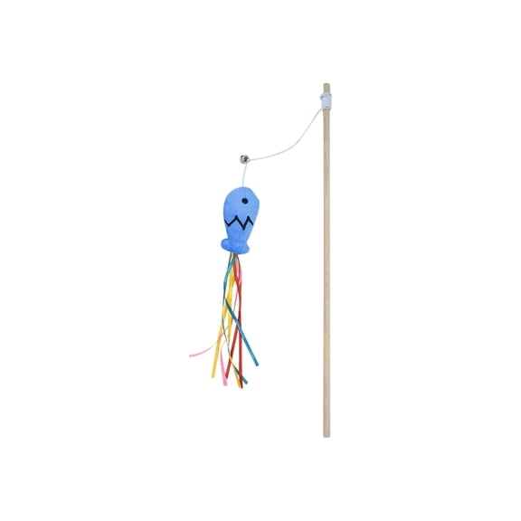 Cat Wand Toy Cat Fishing Pole Toy Blue Cat Wand Interactive Play Toy Teaser Portable Cat Teaser Fish Colorful Balls Cats , 16" Blue