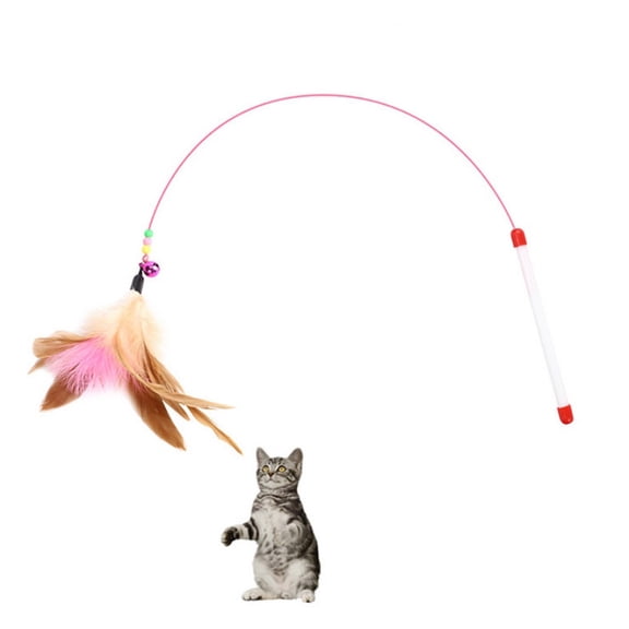 Cat Wand Toy Feather Teaser Stick Interactive Cat Fishing Rod Toy with Bell, Elastic Bungee Cat Toy for Indoor Exercise and Training, Engaging Play Toy for Kittens and Adult Cats