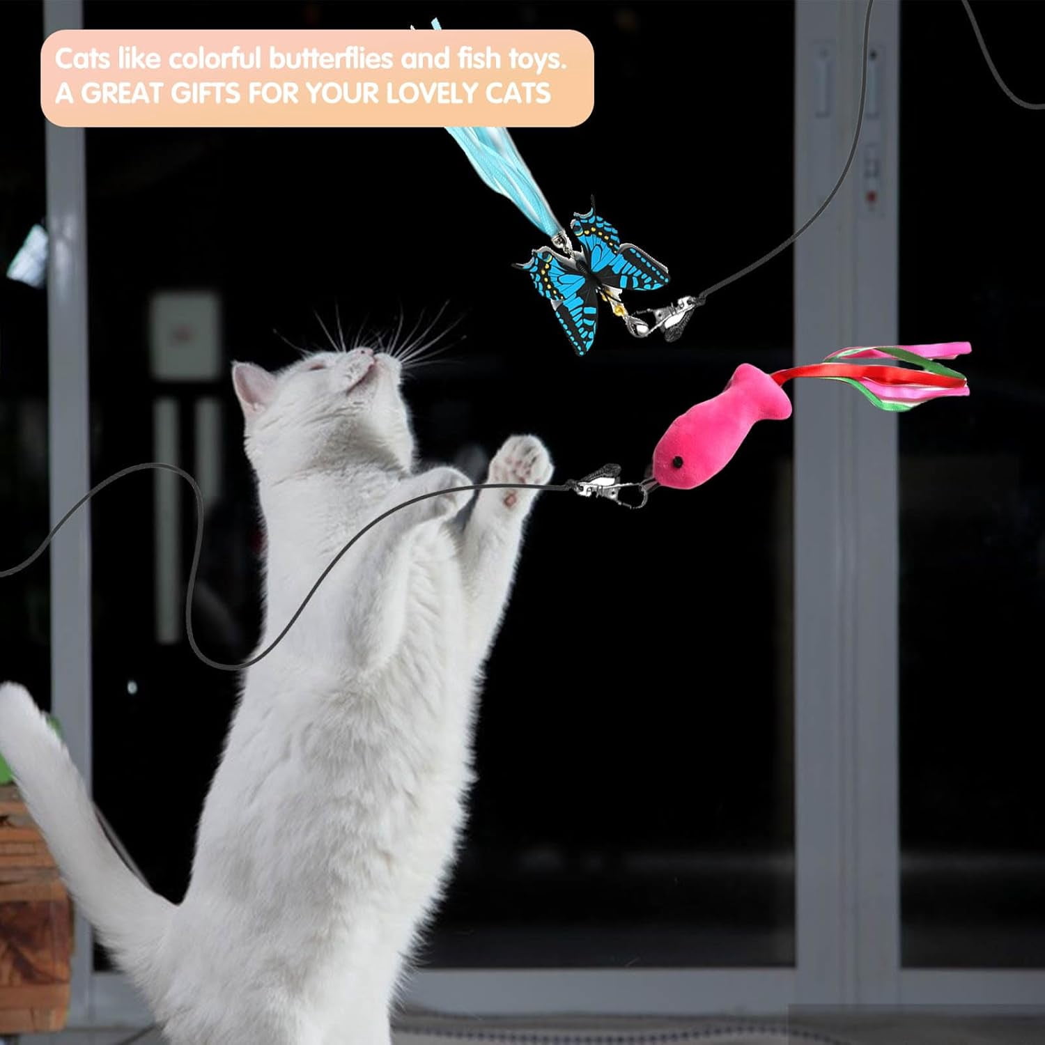 Cat Wand Toys Interactive Kitten Toys for Indoor Cats Colorful Teaser Wand String for Exercise Kitten Stick Kitty Rope Toy Rainbow Ribbon Cat Charmer -2Pcs