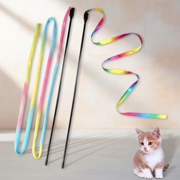 Cat Wand Toys Interactive Kitten Toys for Indoor Cats Colorful Teaser Wand String for Exercise Kitten Stick Kitty Rope Toy Rainbow Ribbon Cat Charmer