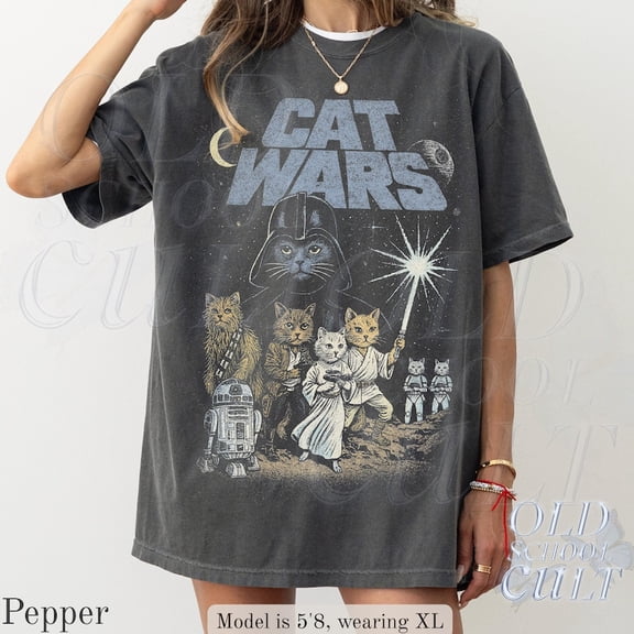 Cat Wars Shirt Vintage 90S Retro Space Cat Warrior Tee Vintage Unisex Soft BLACK S-5XL