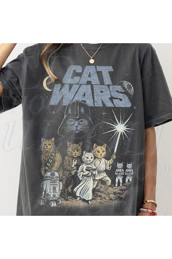 Cat Wars Vintage 90S Graphic Shirt, Retro Space Cat Tee, Funny Cat Warrior Shirt, Cat Lovers Gift, Sci-Fi Top, Nerdy Cat Tee DARK HEATHER Unisex S-5XL Hot Trending Shirt, Vintage Birthday Gift