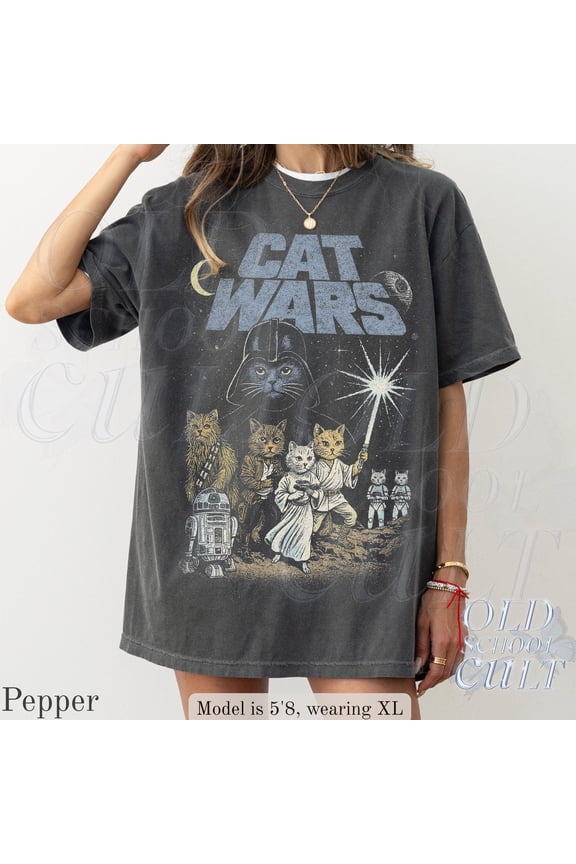 Cat Wars Vintage 90s Graphic Shirt, Retro Space Cat Comfort Colors® Tee, Funny Cat Warrior Shirt, Cat Lovers Gift, Sci-fi Top, Nerdy Cat Tee