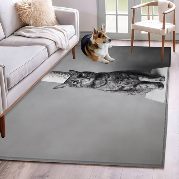 Cat Washable Area Rug 3x5 Toilet Paper Funny Animal Low-Profile Small Area Rugs with Non Slip Backing Indoor Floor Carpet for Entrance Living Room Bedroom Home Office