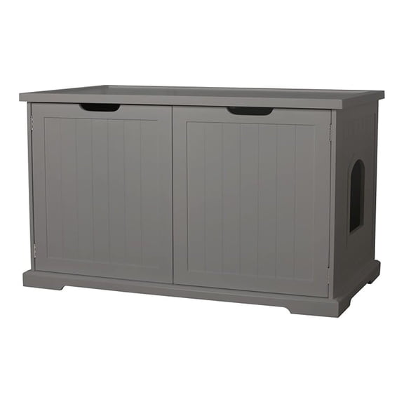 Cat Washroom Furniture, Adjustable Litter Box Enclosure with Partition, Gray