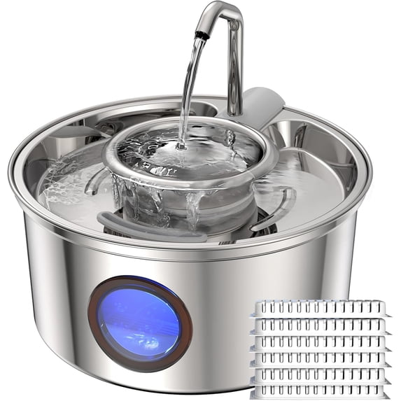 Cat Water Fountain,108oz/3.2L Stainless Steel Cat Fountain and Removable Water Bowl,Pet Fountain with Water Level Window,Quiet Pump,Multi-Filter, Water Tap, Provides Flowing,for Dog Cats