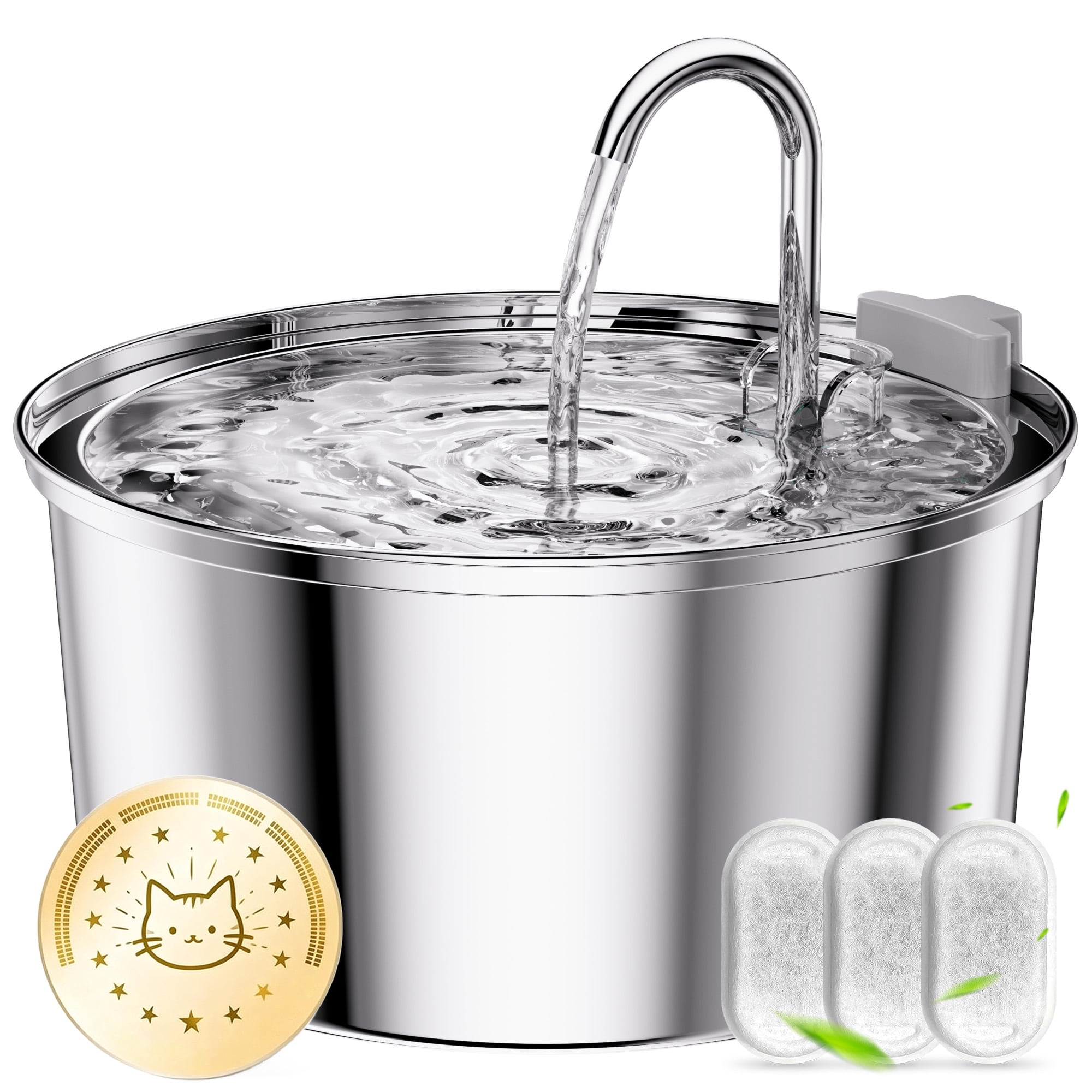 Cat Water Fountain 108oz/3.2L Stainless Steel - Ultra-Quiet Automatic Pet Fountain with 3 Filters for Cats & Dogs