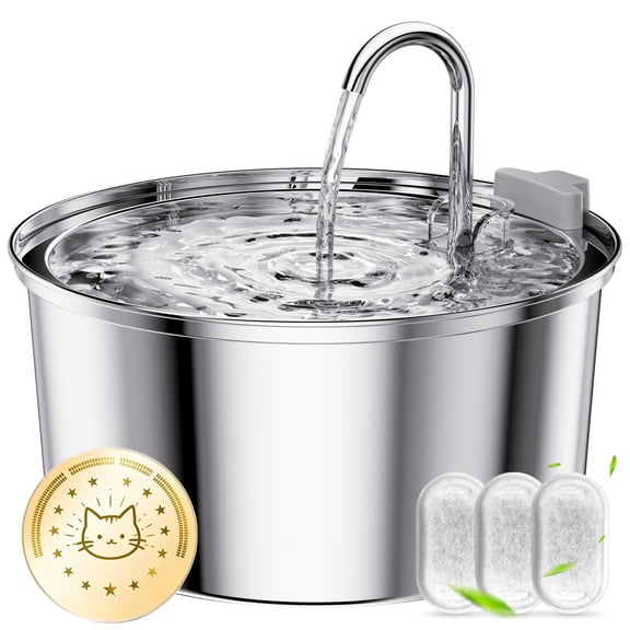Cat Water Fountain 108oz/3.2L Stainless Steel - Ultra-Quiet Automatic Pet Fountain with 3 Filters for Cats & Dogs