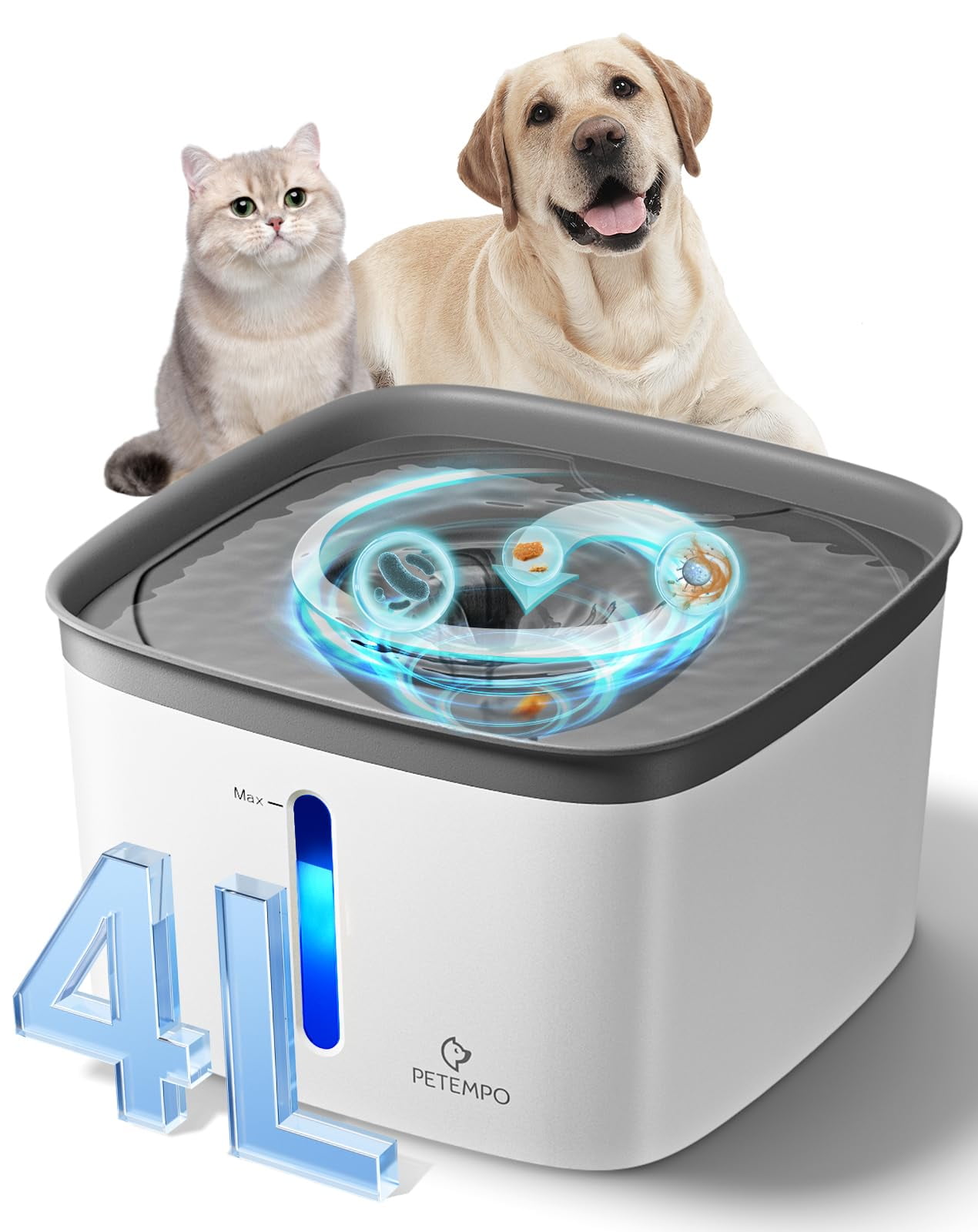 Cat Water Fountain, 135oz/4L MMF7 Ultra Quiet Dog Water Instant Clean