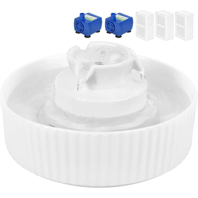 Cat Water Fountain, 2.1L/71oz Automatic Pet Water Fountain, 3 Filters and 2 Pumps Included, Cat Fountain Ideal for Cats, Dogs and Multiple Pets (White)