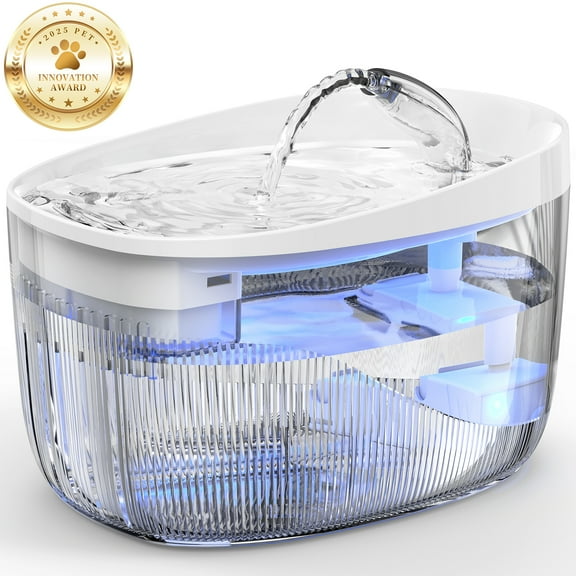 Cat Water Fountain, 2.2L/75oz Cat Fountain with 2 Replacement Filters,Ultra Quiet,BPA-Free,2 Flow Modes Dog Water Fountain for Cats Dogs,Multiple Pets,Muzpu(White)