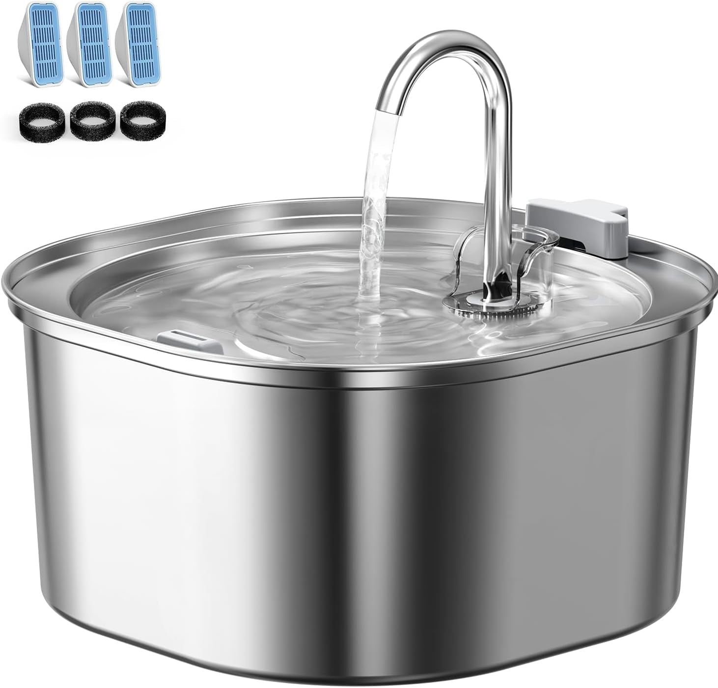 Cat Water Fountain, 3.2L/108oz Stainless Steel Pet Water Fountain for Cats Indoor, Dog Drinking Dispenser Metal Kitty Spout with 3 Filters+ 3 Sponges