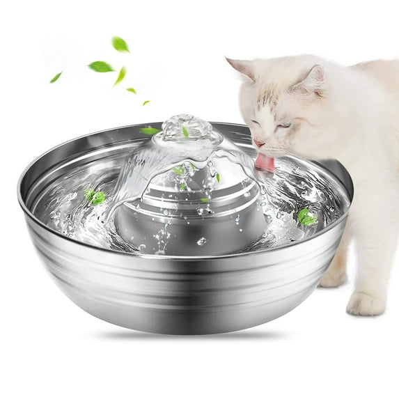 Cat Water Fountain,304 Stainless Steel 2L/67oz Large Capacity Quiet Cat Fountain with 5 Filters and 1 Cleaning Brush for Cats, Dogs