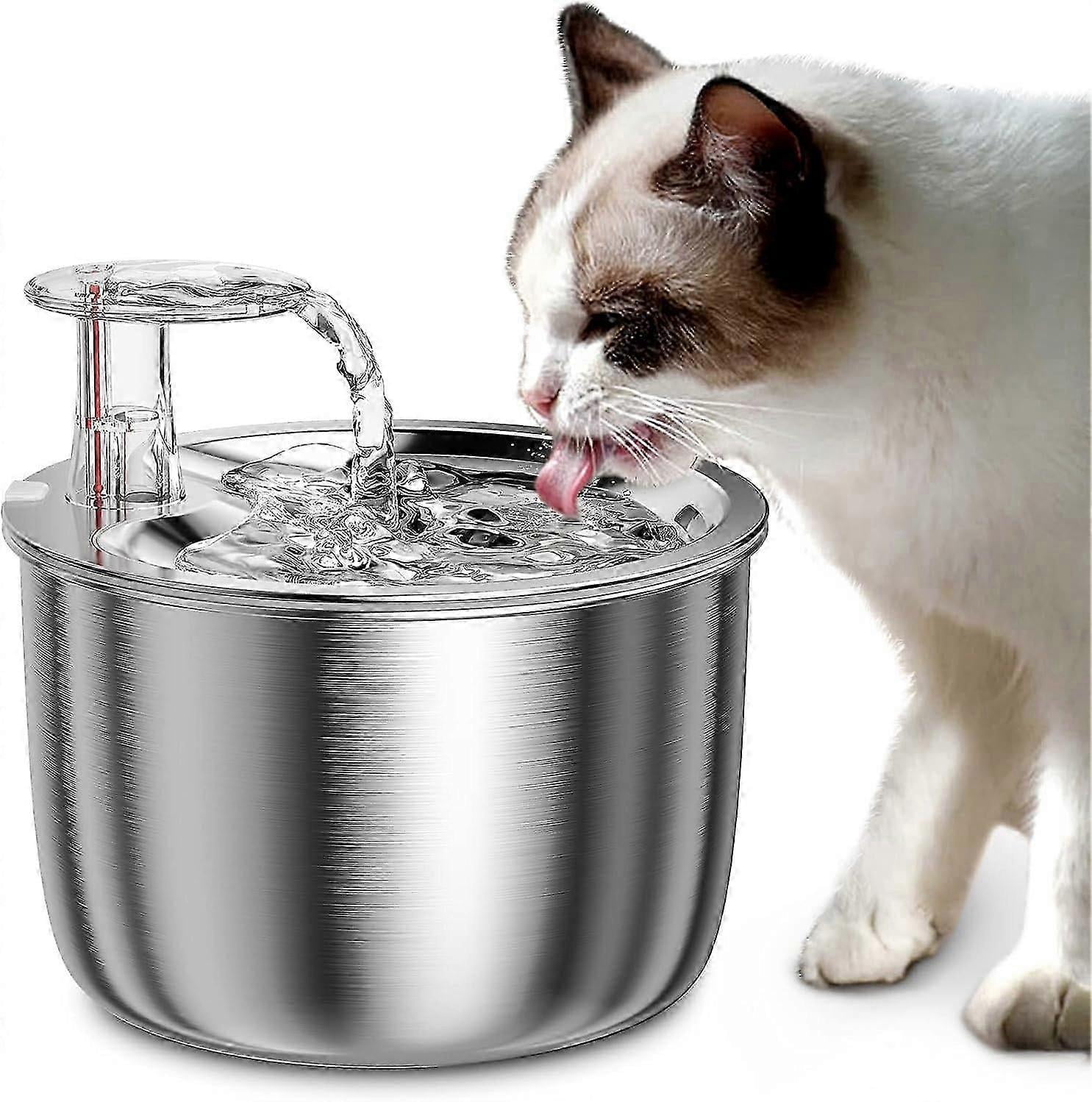 Cat Water Fountain, 67oz/2L Stainless Steel Pet Water Fountain, Ultra Quiet Pump Cat Water Dispenser for Cats, Dogs, Multiple Pets