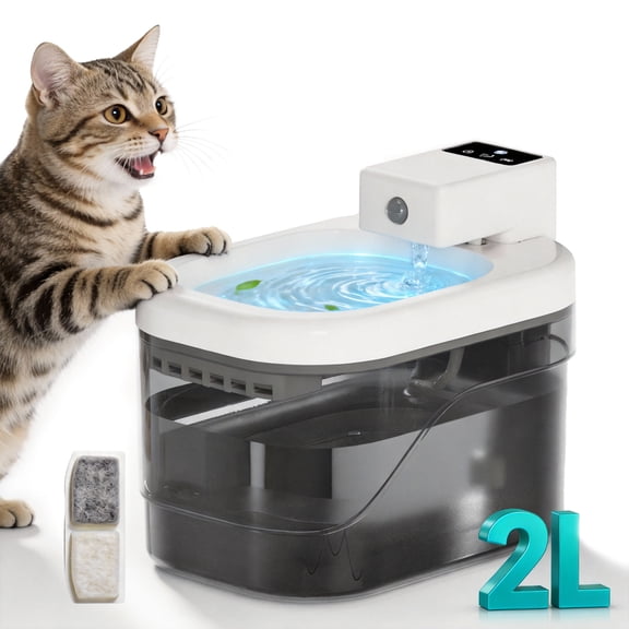 Cat Water Fountain, 67oz/2L Wireless Automatic Pet Fountain for Cats and Dog, Cat Fountain with Detachable Tank and Replacement Filters, 2 Modes