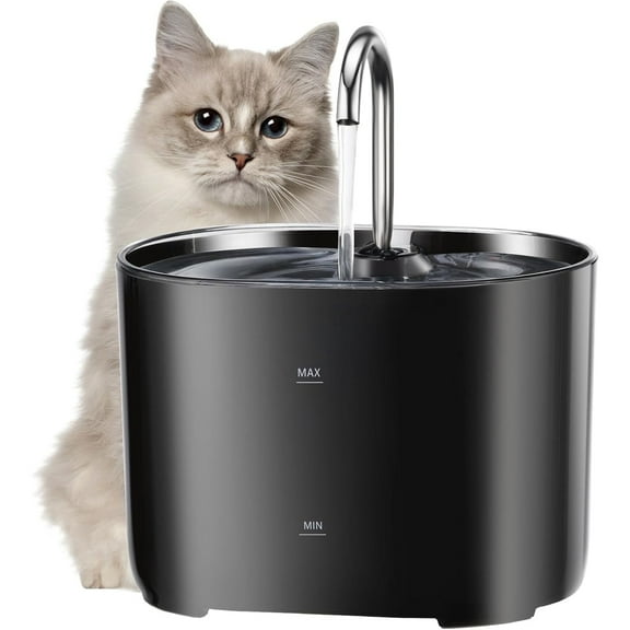 OFEFE 71oz/2.1L Cat Water Fountain with Copper Faucet - Automatic Pet Water Dispenser with Advanced Filtration System, LED Light, and 3 Replacement Filters for Indoor Cats (Black)