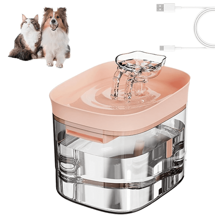 Cat Water Fountain-Clear Cat Drinker, 1.8 Liter Multi-Layer Filtration Dog Fountains Waters Bowl,Cat Water Fountain for Pet Parents Animal Lovers Home Office, Silent Flow Hydration Dispenser