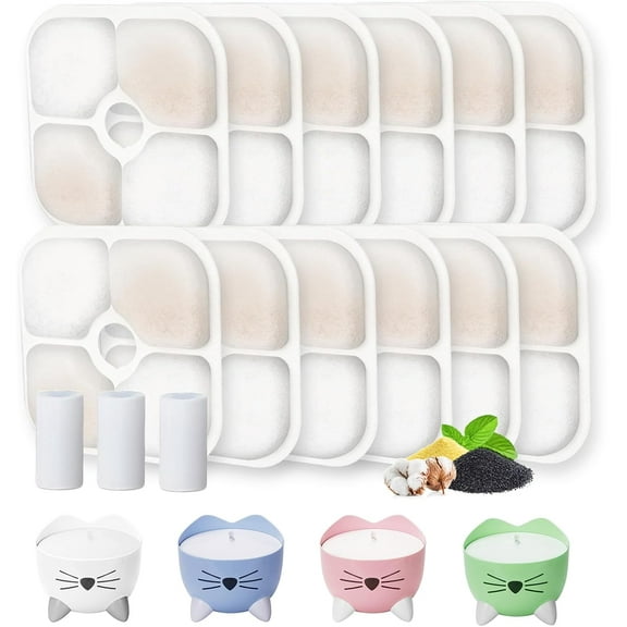 Cat Water Fountain Filter,Cat Fountain Filters for PIXI Pet Water Fountain,12 Pack Pet Fountain Filter Replacement,3 Pump Hoses