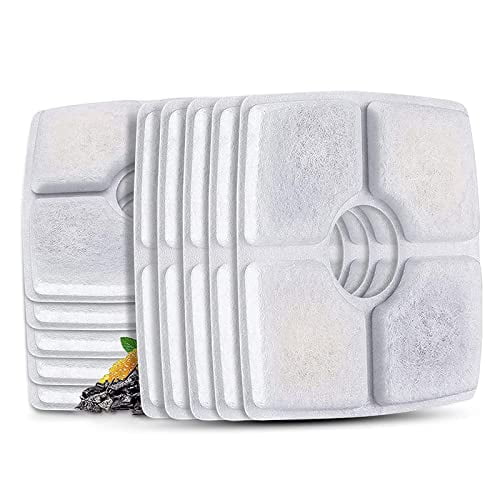 Cat Water Fountain Filters,10 Pack Replacement Filter Fit for Top Square 84oz/2.5L Cat Pet Fountain,3 Filtration System