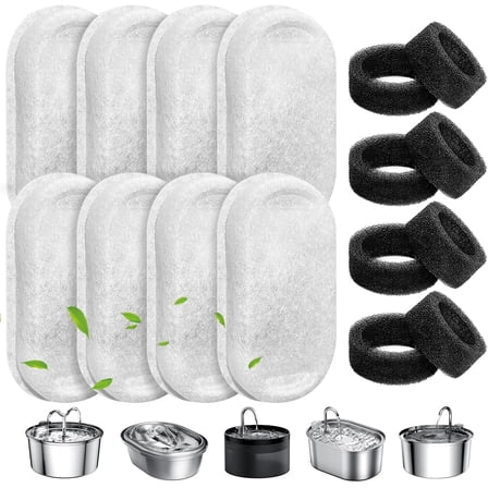 Cat Water Fountain Filters,8 Pack Pet Water Fountain Replacement Filters - 8 Sponges Included, Fits 2L/3.2L/4.0L Stainless Steel Faucet-Style Dispensers