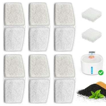 6 Pack Cat Water Fountain Replacement Filters Fit for 89oz/2.6L Water Dispenser with 3 Triple Filtration System, Pet Water Dispenser Fountain Filter Replacement with 2 Sponges (6 Filters&2 Sponges)