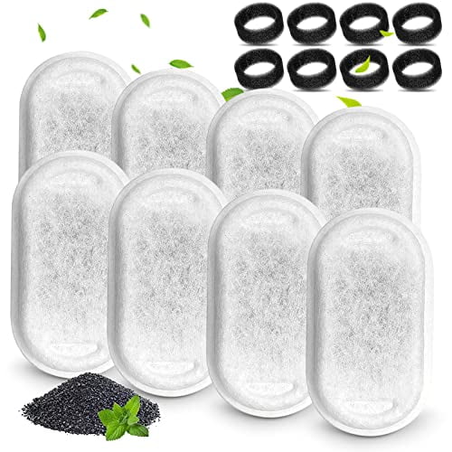 Cat Water Fountain Filters,Compatible with Stainless Steel Pet Fountain 8 Filters with 8 Sponges Replacement Filters for Cat Fountain (8 Filters& 8 Sponges)