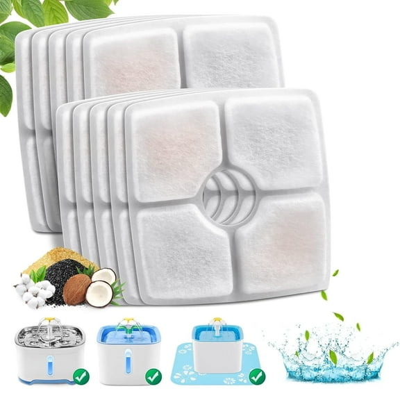 Cat Water Fountain Filters, GoXteam 10Piece Cat Fountain Filters Replacement for 84oz/2.5L Automatic Pet Fountain Dog Water Bowl, Pet Drinking Fountain Filtration System Filter (Square)