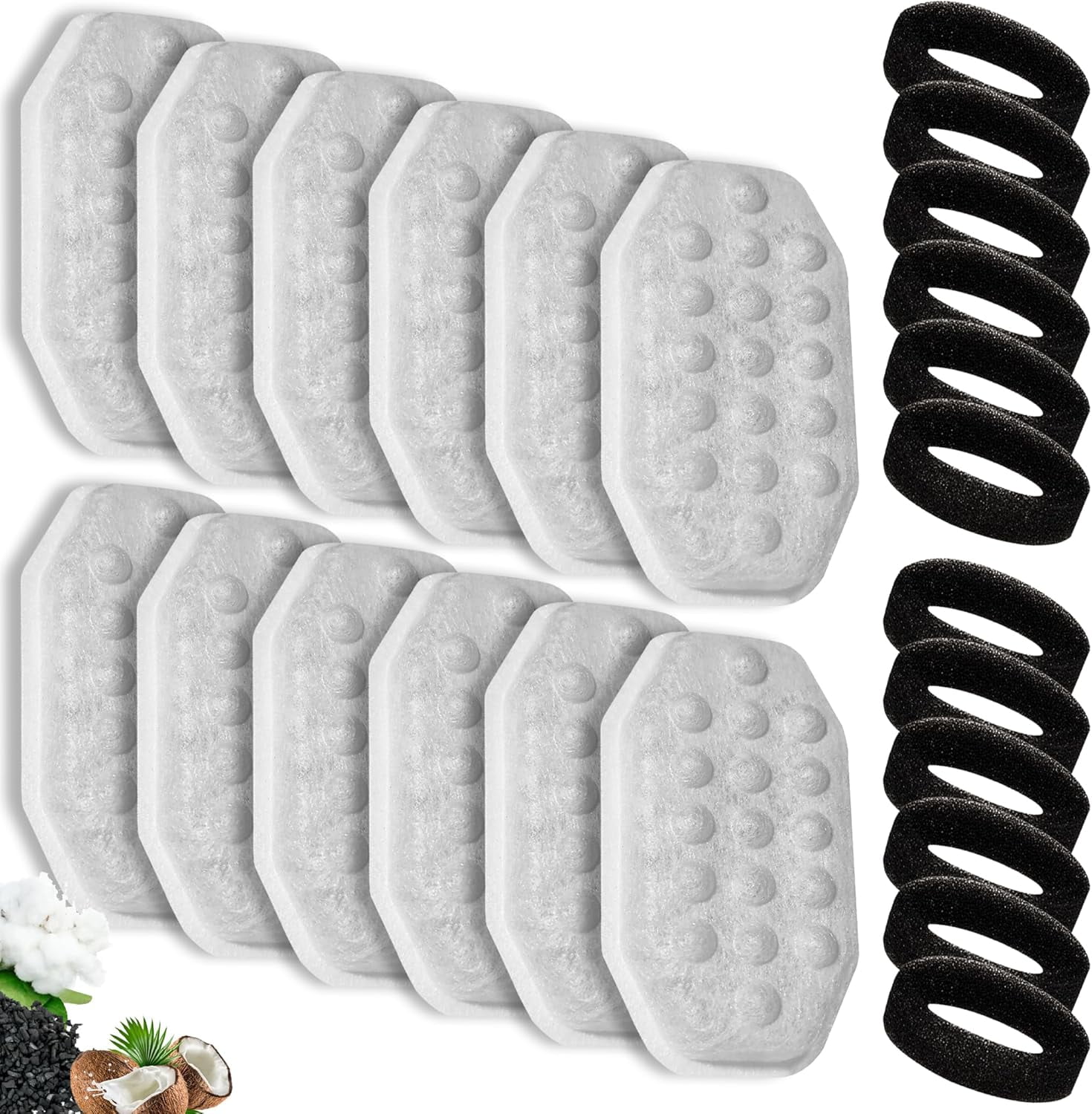 Cat Water Fountain Filters Replacement Compatible with Rellaty 108oz/3.2L Automatic Stainless Steel Cat Water Fountain with Pump Pre-Filter Sponges(12+12Pack)
