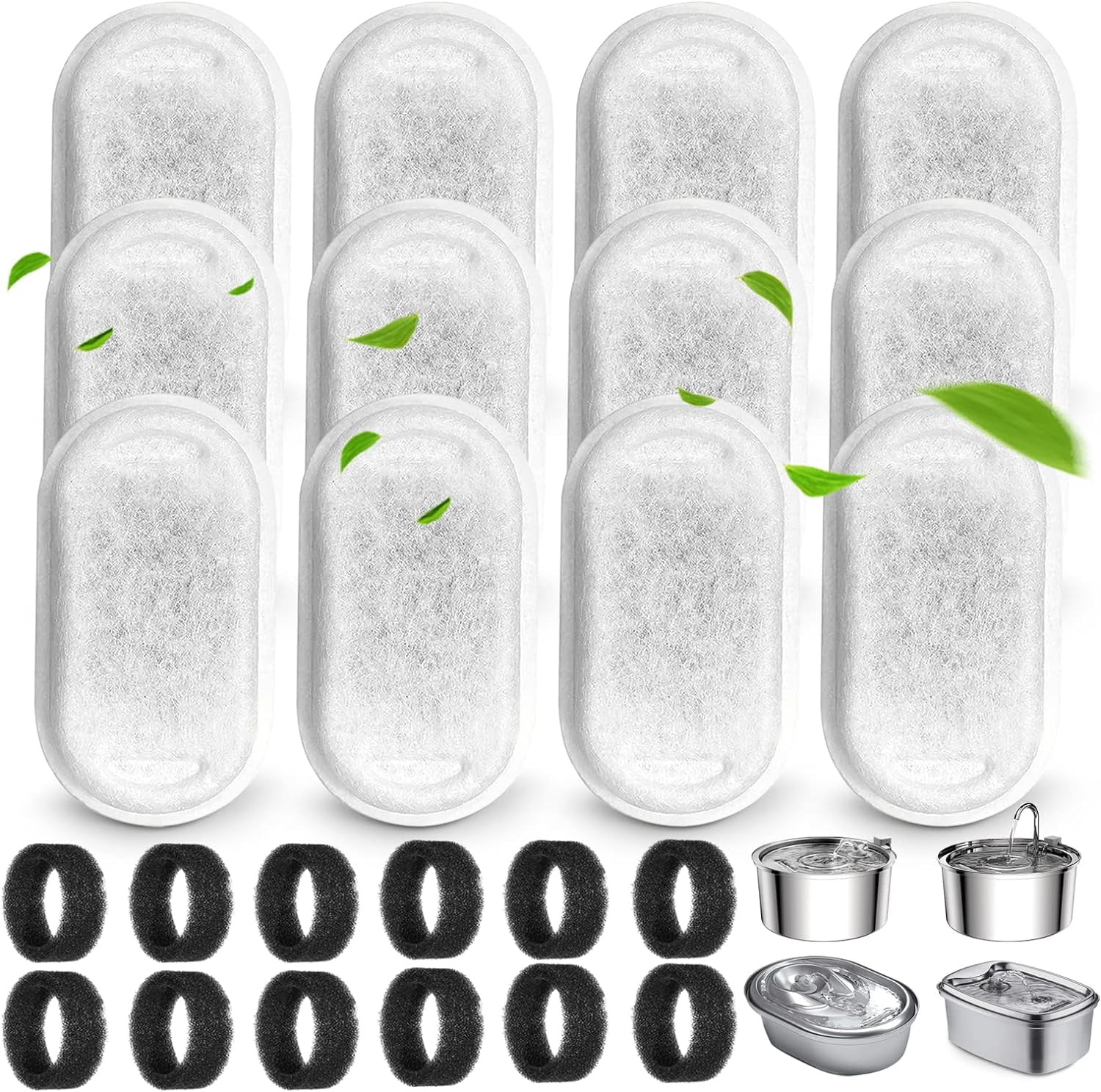 Cat Water Fountain Filters for 108/3.2L& 67oz/2L Stainless Steel Pet Water Dispenser Fountain Filter Replacement with 8 Sponges (8 Filters&8 Sponges)
