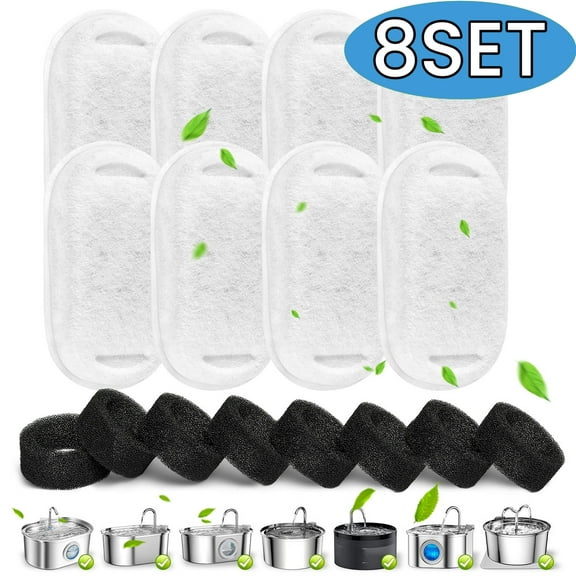 Cat Water Fountain Filters for Stainless Steel Pet Dog Drinking Fountains 67 oz, 101 oz, 108 oz and 135 oz 8 Set