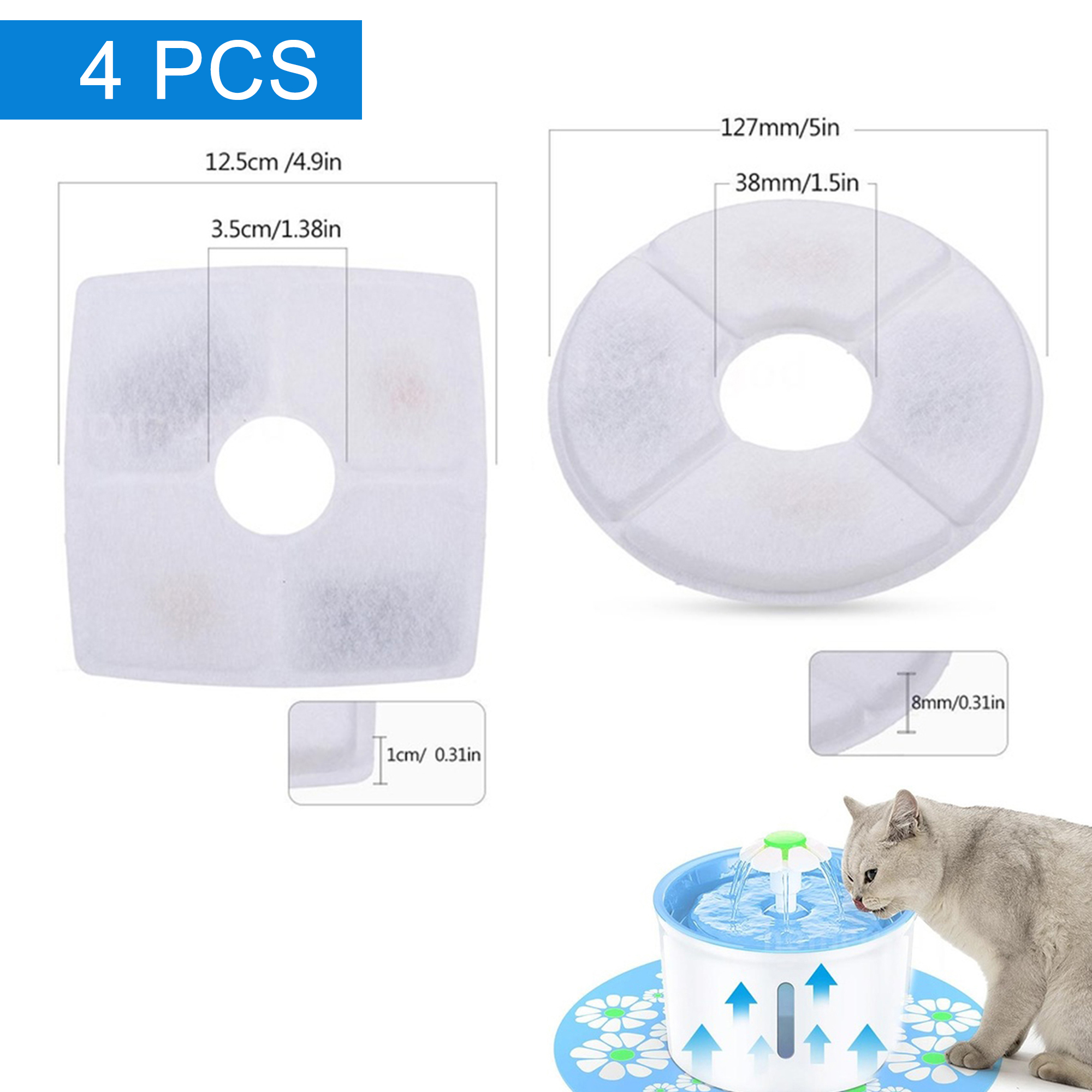 Replacement Filters For Pet Water Fountain – Activated Carbon & Cotton (Unbranded)