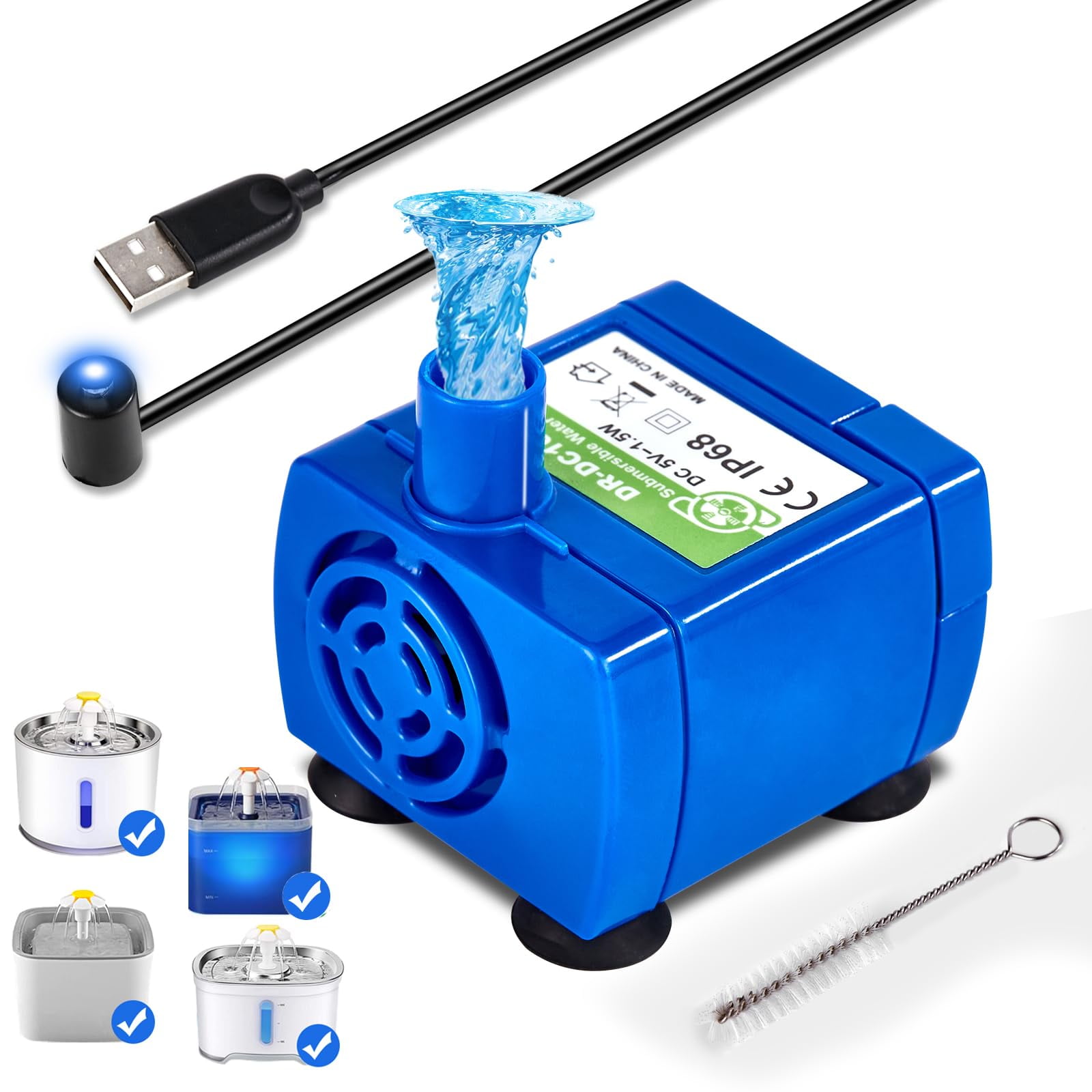 Ultra Quiet Replacement Water Pump For Cat/Dog Fountain - 67oz/2L Stainless Steel Pet Water Dispenser