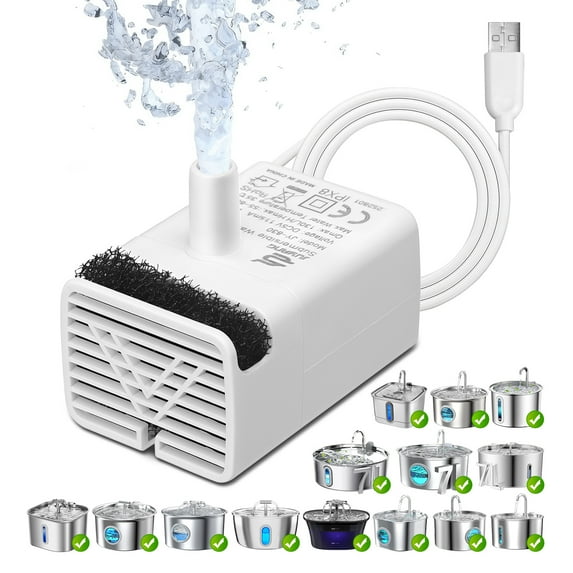 Mukkela Cat Water Fountain Replacement Pump for 2L/68OZ Stainless Steel Pet Fountain, Pump for Adjustable Water Flow Water Dispenser, Ultra Quiet Cat Dog Drinking Fountain Pump