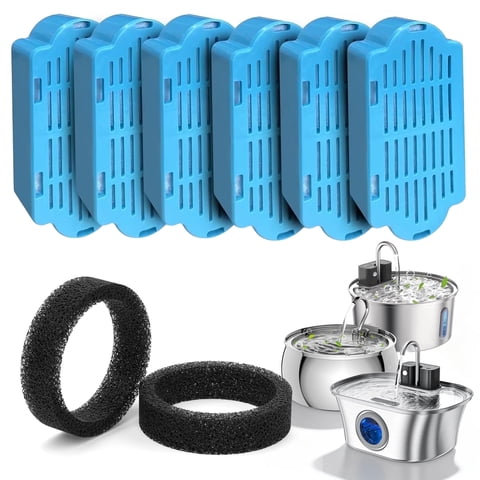 FURCLAN Replacement Filters for Cat Water Fountain Wireless 6-Pack, Multi-Layer Pet Water Dispenser Filter for 3.2L and 4.0L Wireless Models