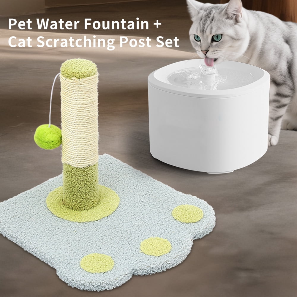 Cat Water Fountain + Scratching Tower, Automatic Super Silent Pet Drinking Dispenser Dog Water Bowl Dispenser for Indoor, 3L