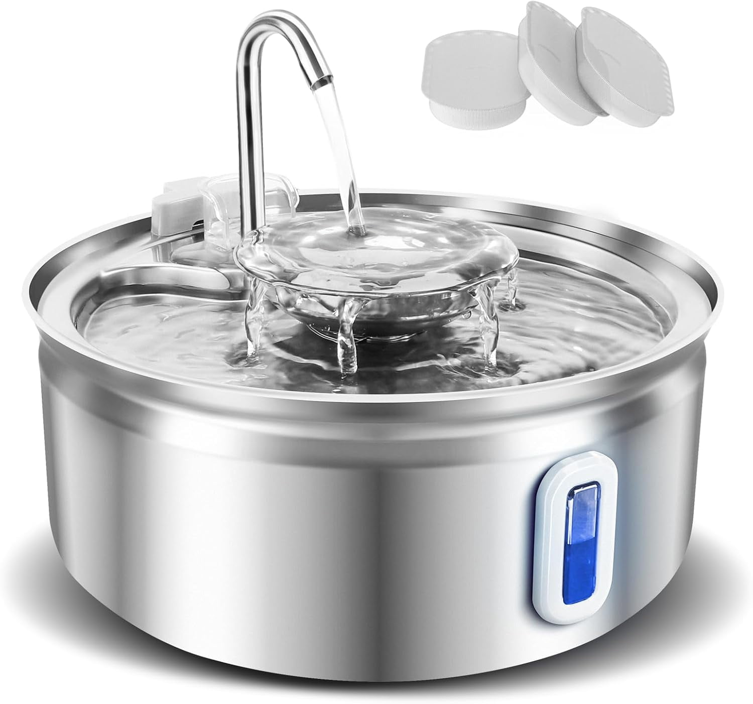 Vekonn Stainless Steel Cat Water Fountain – 3.2L, Ultra Quiet, With Water Level Window & 3 Filters