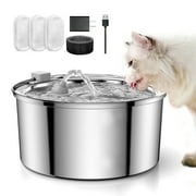Cat Water Fountain Stainless Steel, 108oz/3.2L Automatic Cat Fountain, Water Fountains for Cats Indoor - Cat Fountains for Drinking with 3 Replacement Filters Ultra-Quiet Pump