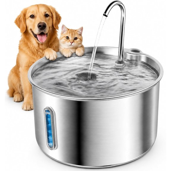 Cat Water Fountain Stainless Steel, 135oz/4L with Adjustable Pump & 3 Flow Modes, Ultra-Quiet Automatic Cat Dog Water Dispenser, Large Capacity Water Fountain for Cats, Dogs, Multiple Pets