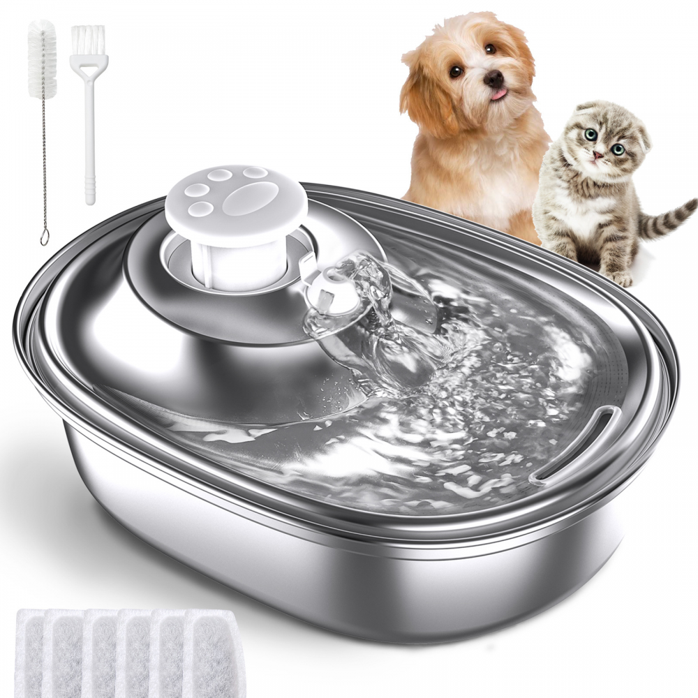 Cat Water Fountain Stainless Steel, 2.4L Automatic Pet Water Fountain