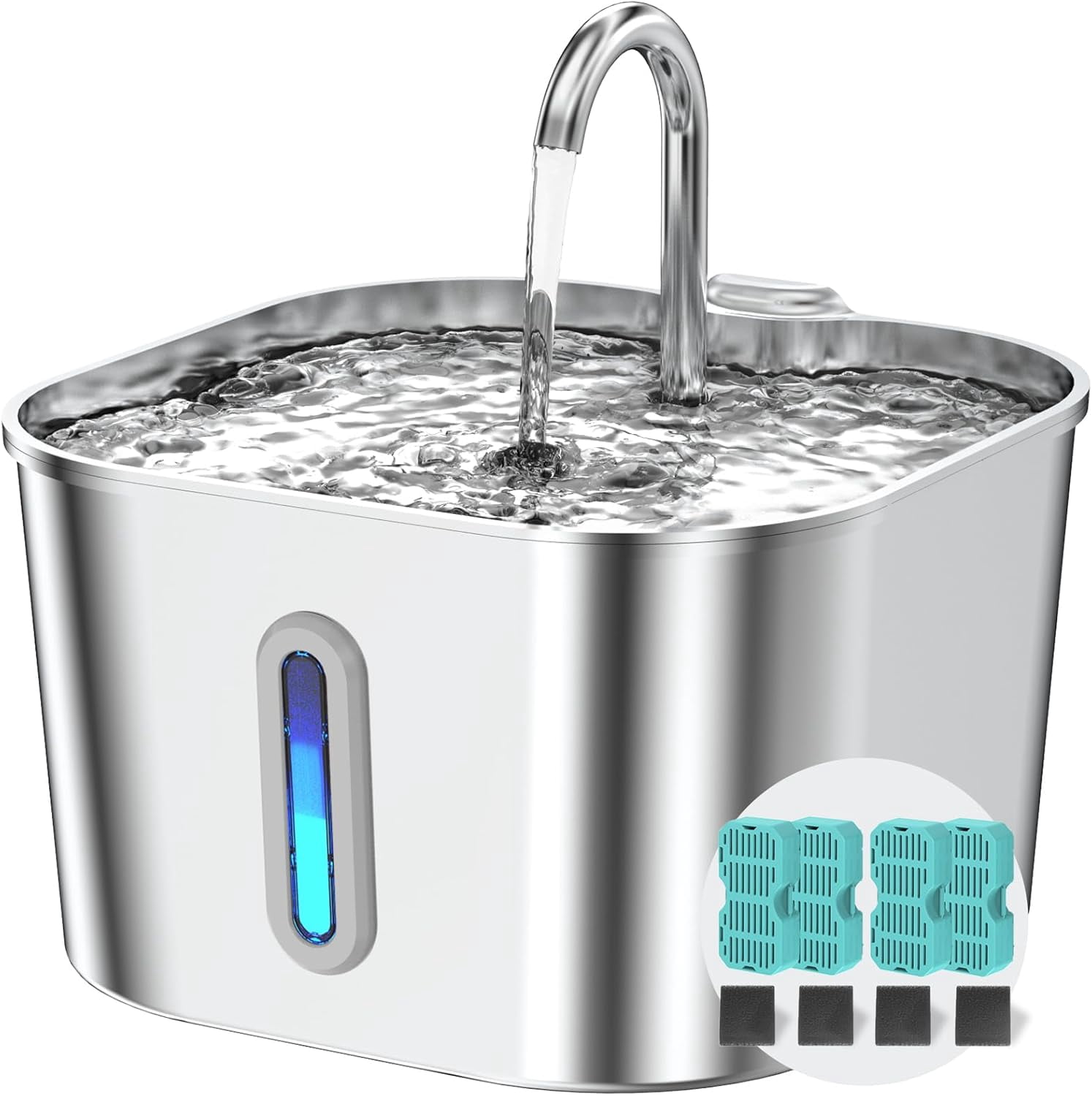 Cat Water Fountain Stainless Steel, 3.2L/108oz Cat Fountain with Large Water Level Window, Pet Water Dispenser with Quiet Pump Ideal for Cats, Dogs and Multi-pet households