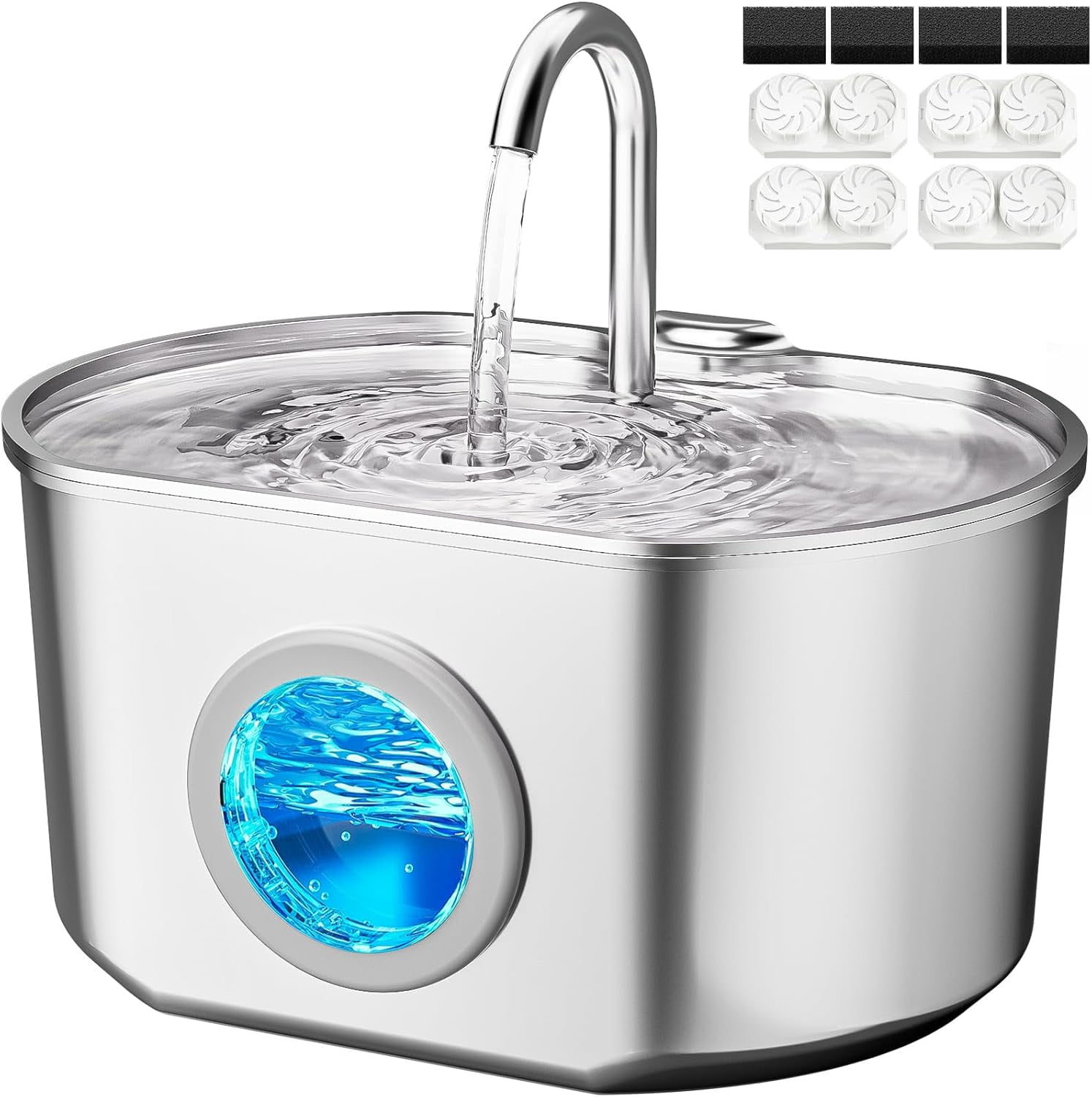 Cat Water Fountain Stainless Steel: 74oz Cat Fountain for Drinking - Pet Water Fountain Inside - Automatic Dog Watering Dispenser Bowl - Pet Feeding & Watering Supplies - Water Level Window