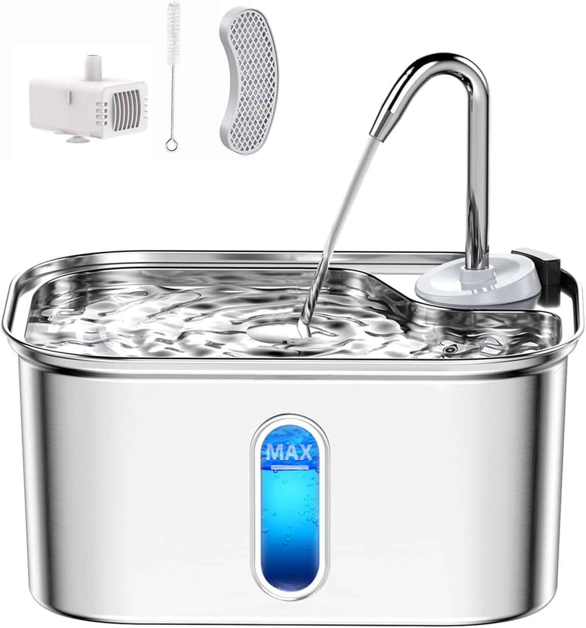 Cat Water Fountain Stainless Steel for Cats Indoor by BPA-Free SUS304, Effective 6-Layer Filter Cat Fountains for Drinking 2.5L 85oz 20dB Ultra Quiet Soft Flow Metal Pet Water Fountain