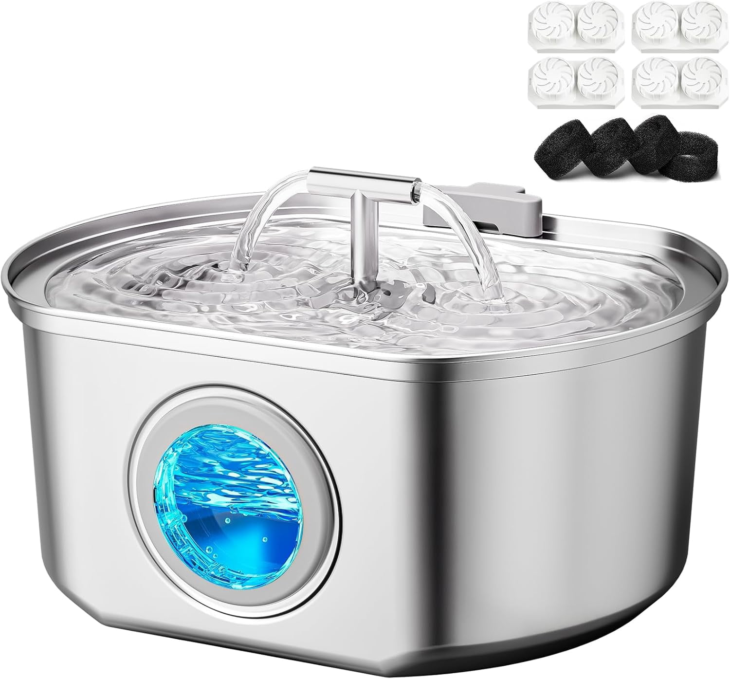 Cat Water Fountain Stainless Steel - Pet Drinking Fountain for Cats Indoor - 3.2L/108oz Automatic Water Dispenser with Watering Level Window (1 Filter)